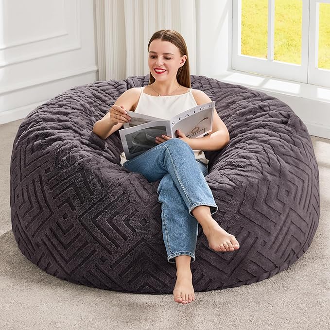 Hobestluk Bean Bag Chairs Adults Beanbag Chair with Filler Large Bean Bags with Fluffy Embossed Cover, Giant Bean Bag Chairs for Adults (Dark Grey, 4FT - 44” x 44” x 24”)
