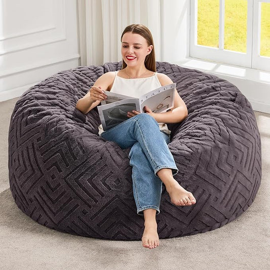 Hobestluk Bean Bag Chairs Adults Beanbag Chair with Filler Large Bean Bags with Fluffy Embossed Cover, Giant Bean Bag Chairs for Adults (Dark Grey, 4FT - 44” x 44” x 24”)