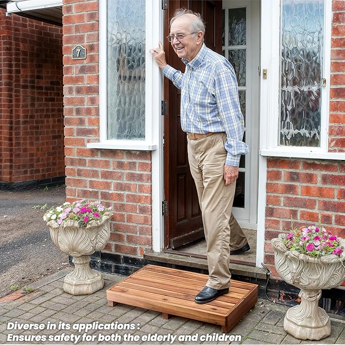 TINAMO 3.5" One Step Stool for Elderly, Acacia Wood High Riser Step Stool for Bed - 550 Lbs Wooden Mobility Stepping Stools for Adults, Kids/Bedside, Bathroom, Kitchen, Garden (Acacia, 3.5" Height)