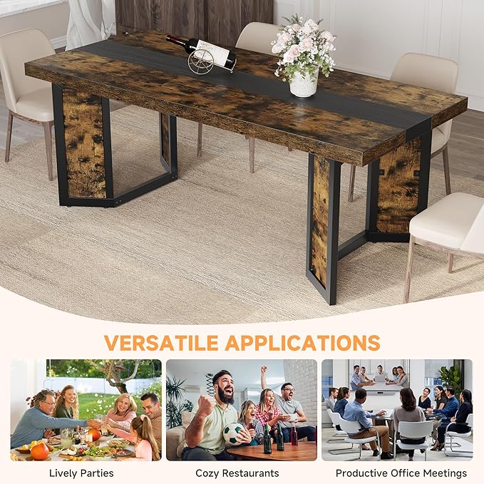 Industrial Dining Table for 6-8 People, 71" Large Long Wooden Kitchen Table with Sturdy Metal Frame & Brown Finish, Rustic Style Rectangular Dinner Table for Dining Room, Kitchen (Vintage Brown)