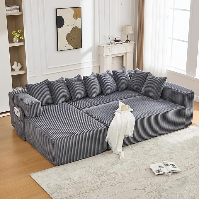 Eafurn DIY Combination Compression Modular Sectional Sofa with Double Chaise Lounge, 146" Oversized U Shaped Boneless Couch with Deep Seat Convertible Sleeper Sofabed w/Throw Pillows