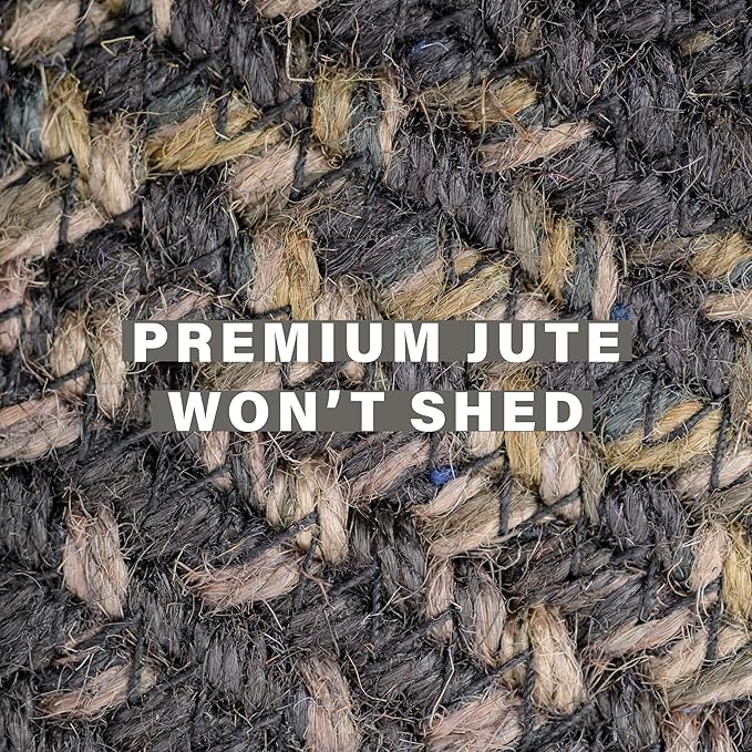 Homespice Jet Black Jute Rug 8x10' – Primitive Braided Rugs for Living Room and Dining Room