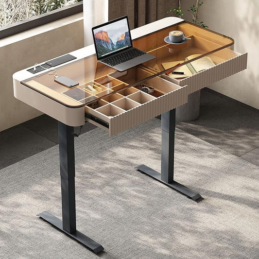 Lartis Office Desk, Electric Computer Lift Table Standing Desk with Drawer Charging USB Port, Home Office Laptop Table with Drawer