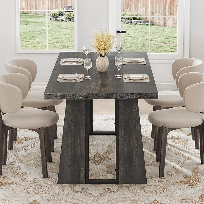 DWVO Rectangle Dining Table for 6-8 People 70.86 Inch Large Dining Room Table Wooden Dinner Table with Heavy Duty Legs for Kitchen Apartment Restaurant Rustic Grey