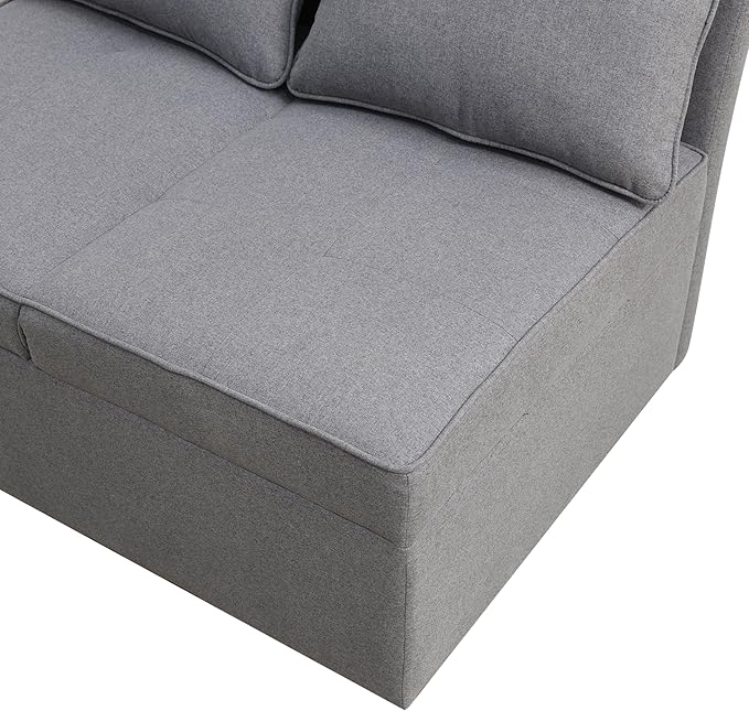 Convertible Ottoman Sofa with Storage, Modern Sackcloth Futon Couch with 2 Pillows Adjustable Backrest, Recliner Folding Loveseat for Living Room, Apartment Dorm, Office,Grey