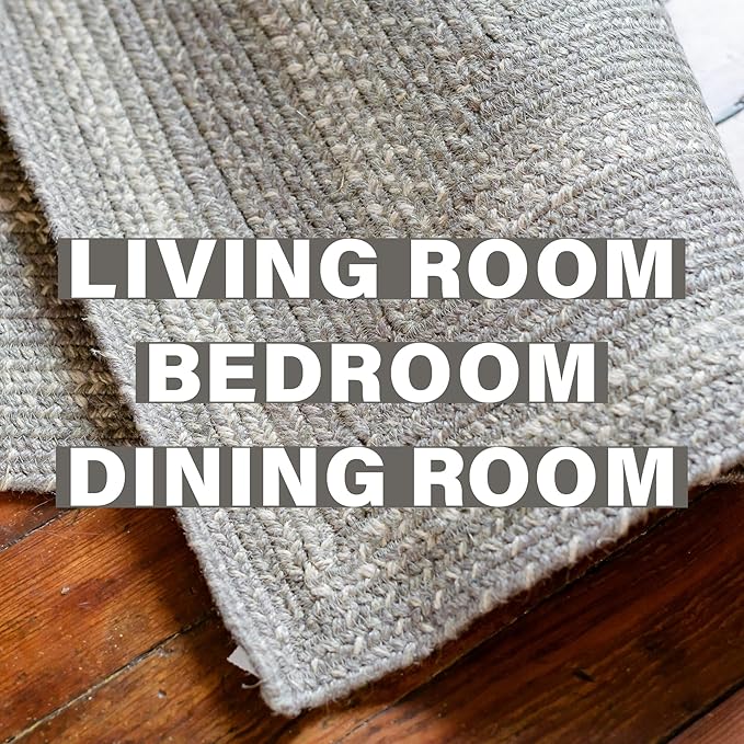 Homespice Grey Cloud Jute Braided Rope Rug, 5x8' Rectangle - Grey, Warm Farmhouse Country Decor, Perfect for Bedrooms and Living Rooms - Durable, Easy to Clean and Pet Friendly
