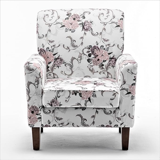 Container Furniture Direct Contemporary Accent Arm Chair with Birch Wood Frame and Velvet Upholstery, Armchair for Office and Living Room Decor, Removable Cushions, 06 Printed Fabric