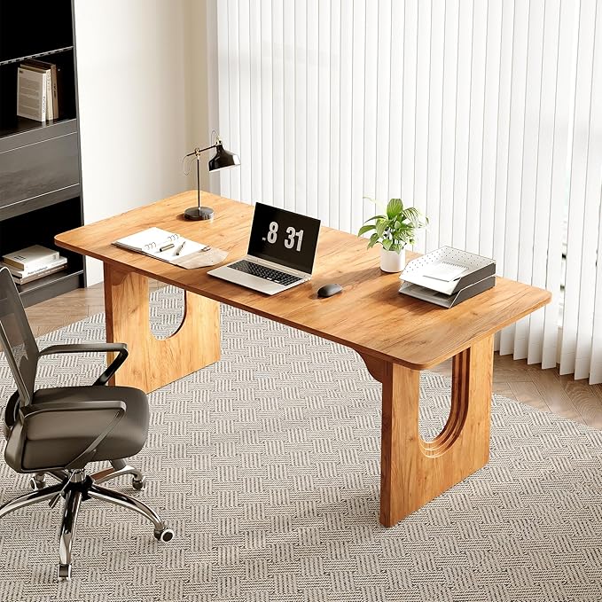 LITTLE TREE 70.8-Inch Home Office Desk, White Computer Desk with Storage, Study Writing Work Desk for Home Office, Spacious Modern Simple Desk, Brown
