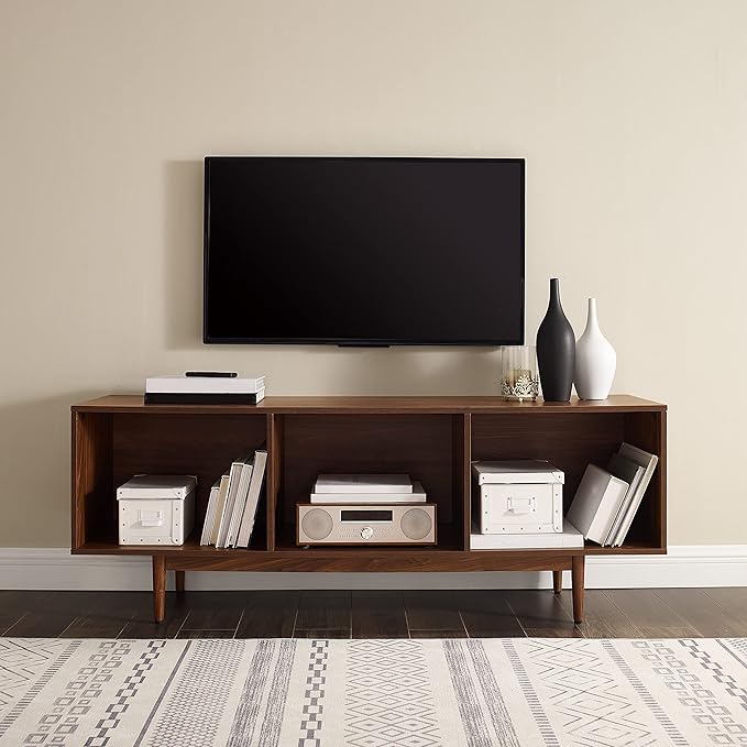 Crosley Furniture Liam Large Vinyl Record Storage TV Stand and Entertainment Center, Media Console, Walnut