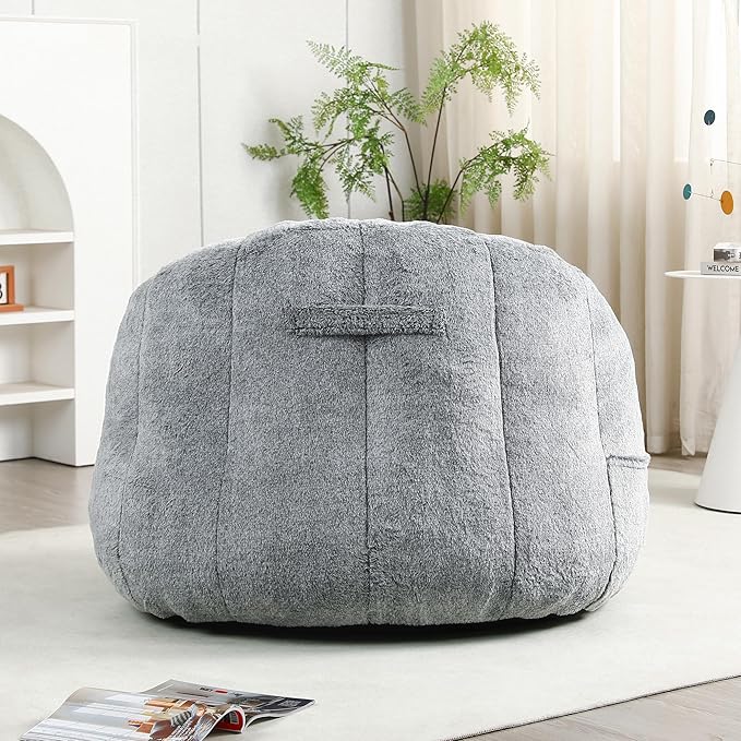 Furniliving Bean Bag Chair, Giant Bean Bag Chair Stuffed Floor Sofa for Adults Comfy Bean Bag Sofa with Back Support, Oversized Bean Bag Couch for Living Room Bedroom Office, Faux Leather, Dark Grey