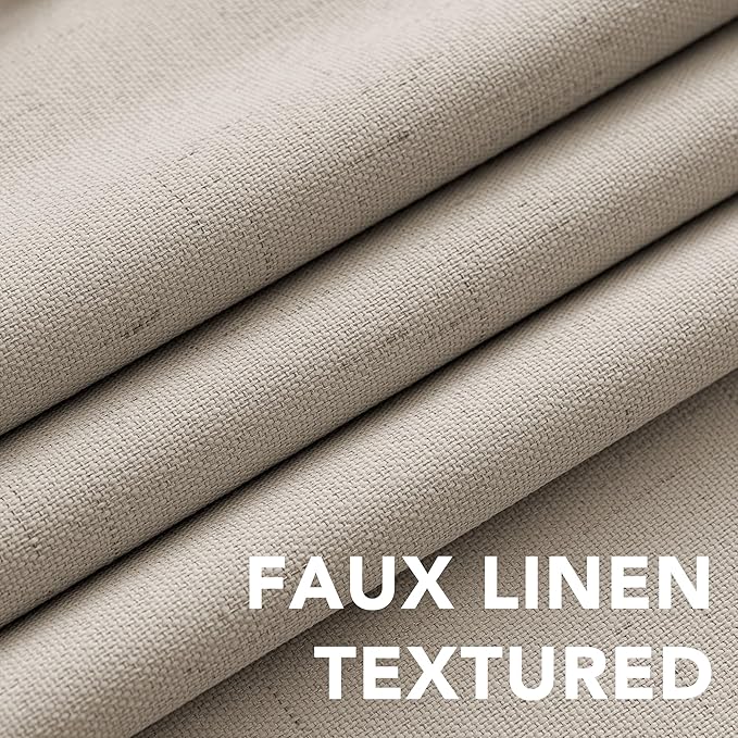 H.VERSAILTEX Linen Blackout Curtains Durable Thick Textured Linen Look 100% Blackout Patio Door Curtain Anti Rust Grommet Extra Wide Sliding Door Curtain Panel, Cobblestone, W100 x L84 inch