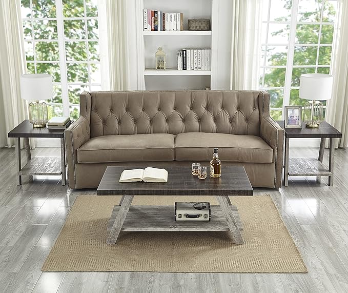 Roundhill Furniture Athens Contemporary 3-Piece Wood Shelf Coffee Table Set, Weathered Walnut and Gray