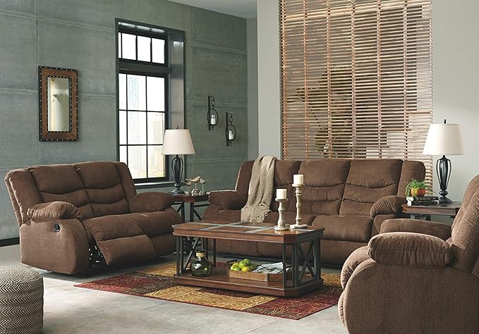 Signature Design by Ashley Tulen Upholstered Manual Pull-Tab Reclining Sofa, Dark Brown