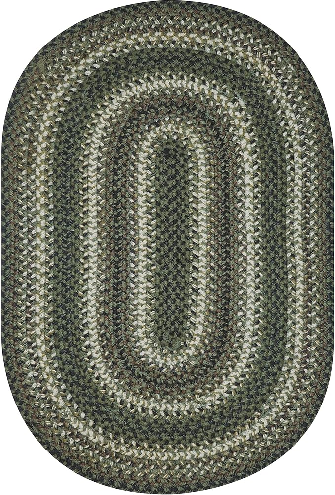 Homespice Pinecone Rustic Braided Rugs 20x30 - Oval Green Kitchen Rug of Jute for Country Decor