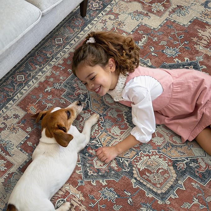GENIMO 2x8 Runner Rugs for Hallway, Machine Washable Non Slip Vintage Rugs, Low Pile Lightweight Soft Print Rug for enrtyway, Corridor, Home Office, Kitchen, Bordeaux