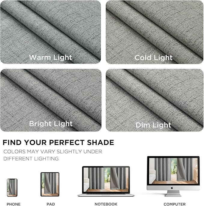 Joydeco 100% Blackout Curtains for Bedroom - Natural Linen Curtains 52" W x 120" L Long, Thermal Insulated 2 Panels Light Grey. Room Darkening Light Blocking Drapes for Living Room