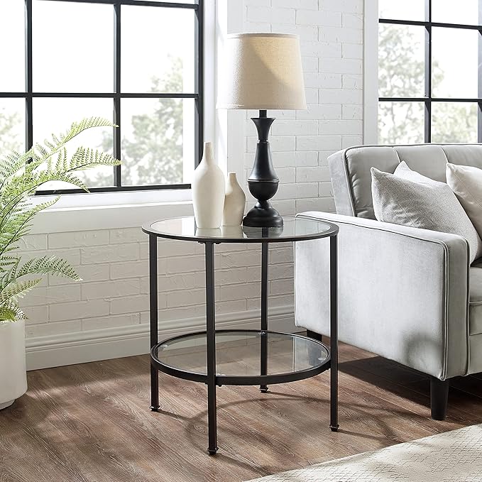 Crosley Furniture Aimee Small Side End Table with Storage Shelf for Living Room, Oil-Rubbed Bronze