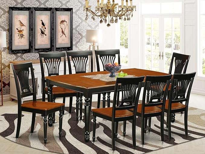 East West Furniture DOPL9-BCH-W 9 Piece Dining Room Table Set Includes a Rectangle Wooden Table with Butterfly Leaf and 8 Kitchen Dining Chairs, 42x78 Inch, Black & Cherry