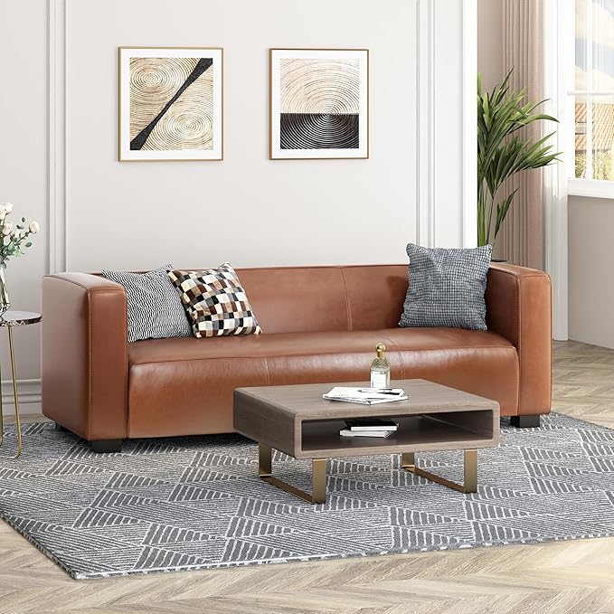 Merax Mid Century Modern 3 Seater Sofa with Birch Wood Legs, 80" Wide Smooth Upholstered Couch for Living Room, Apartment, Light Brown