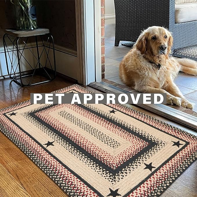 Homespice Gloucester Jute Braided Rug 27x45in Rect Black-Tan-Red Natural Jute Rug. Uses- Indoor Entryway, Kitchen Rug, Bedroom Doorway Reversible, Rustic, Country, Primitive, Farmhouse Decor