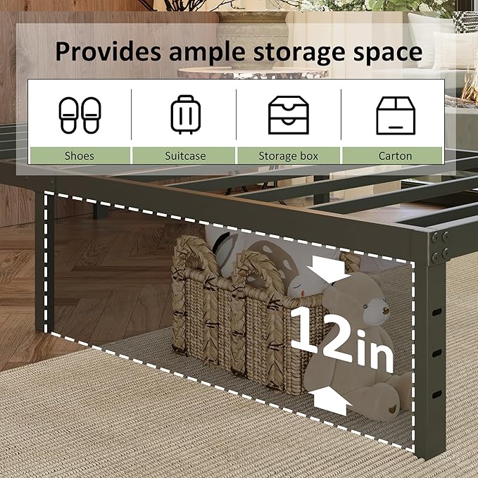 EMODA 14 Inch Twin XL Bed Frames with Cover, Heavy Duty XL Twin Metal Platform Bed Frame No Box Spring Needed, Noise Free, Easy Assembly