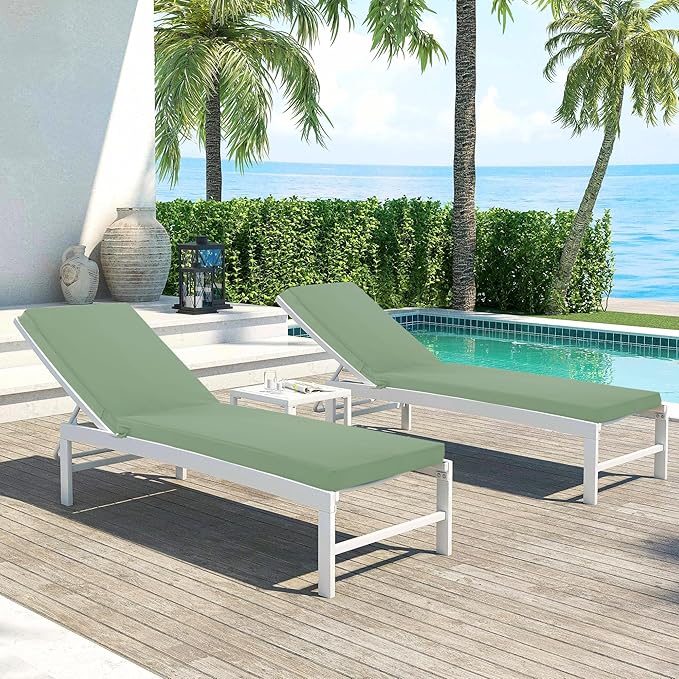 Chaise Lounge Cushions Outdoor Set of 2 - Waterproof and Fade Resistant Sun Lounger Replacement Cushions - Patio Lounger Pads with Removable Cover for Pool, Deck, 80 x 26 x 3 Inch, Sage Green