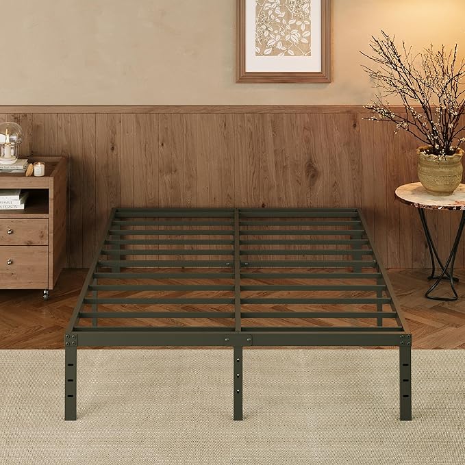 EMODA 14 Inch Full Size Bed Frame with Skirt Cover, Heavy Duty Metal Platform No Box Spring Needed, Easy Assembly Noise Free