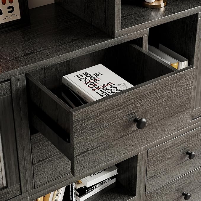 FUSUNBAO Magic DIY Cube Storage Organizer Stackable Cubes for Home Books Clothes Toy-Modular Cubby Storage System-Office Cubical-Bookcase Closet (French Oak,Drawer Cube)