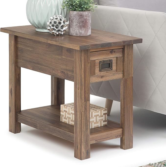 SIMPLIHOME Monroe SOLID ACACIA WOOD 14 inch Wide Rectangle Rustic Narrow Side Table in Rustic Natural Aged Brown for the Living Room and Bedroom