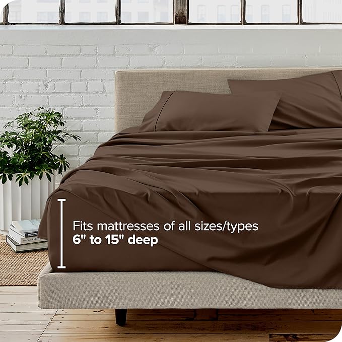 Bare Home Queen Sheet Set - Luxury 1800 Ultra-Soft Microfiber Queen Bed Sheets - Double Brushed - Deep Pockets - Easy Fit - 4 Piece Set - Bedding Sheets & Pillowcases (Queen, Cocoa)
