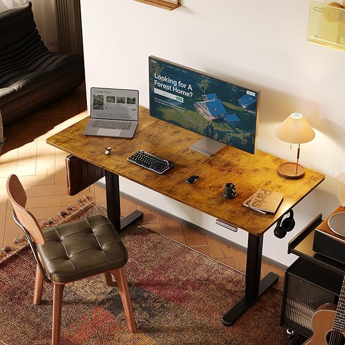 Seang Standing Desk with Adjustable Height, 55x24 Inch Electric Stand Up Desk for Home Office, Studio, Computer Workstation, Rustic Brown Top