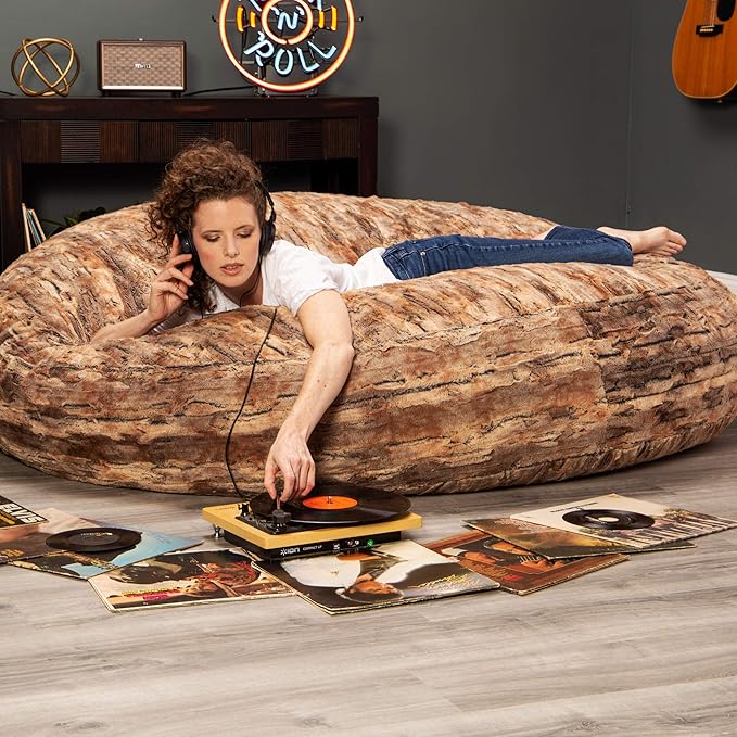 Jaxx 6 Foot Cocoon - 2-in-1 Convertible Bean Bag Bed & Large Bean Bag Chair for Adults, Premium Luxe Faux Fur - Red Fox