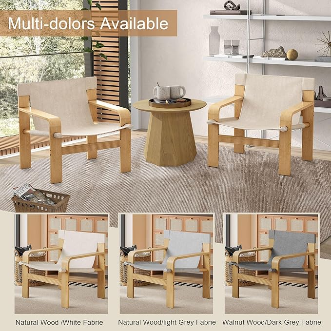 Ball & Cast Accent Chair Wide Armrest Mid-Century Lounge Living Room Chairs with Linen Fabric Armchair & Rubber Wood Frame,Detachable and Washable Seating Furniture for Bedroom,White