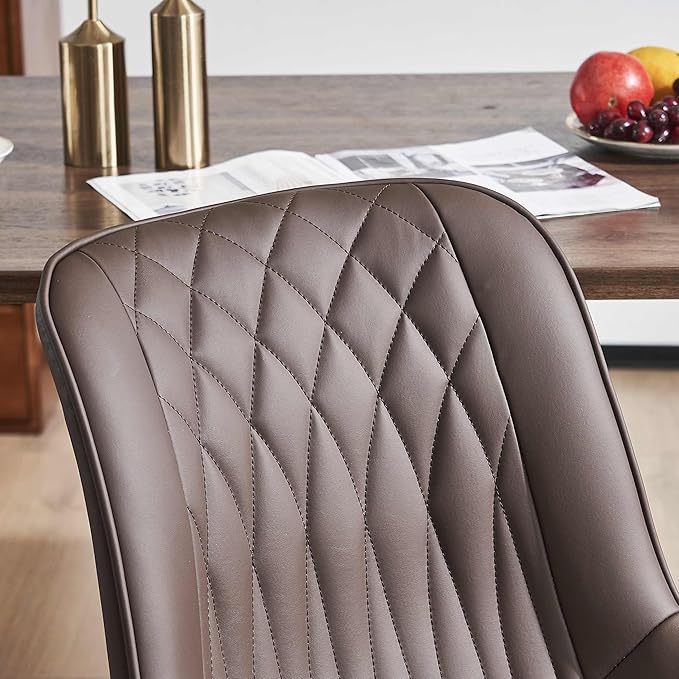 YOUNIKE Brown Dining Chairs Set of 2 with High Backs Mid Century Modern Kitchen & Dining Room Chairs PU Faux Leather Upholstered Wide Accent Chair Comfortable Large Padded Living Waiting Guest Room