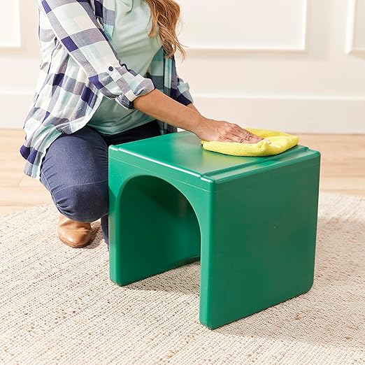 ECR4Kids Tri-Me Table and Cube Chair Set, Multipurpose Furniture, Green, 3-Piece
