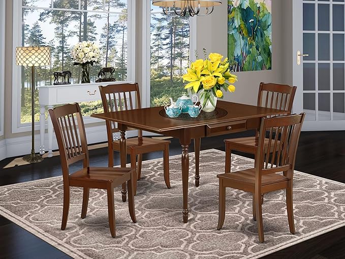 East West Furniture MZDA5-MAH-W 5 Piece Kitchen Table & Chairs Set Includes a Rectangle Dining Table with Dropleaf and 4 Dining Room Chairs, 36x54 Inch, Mahogany