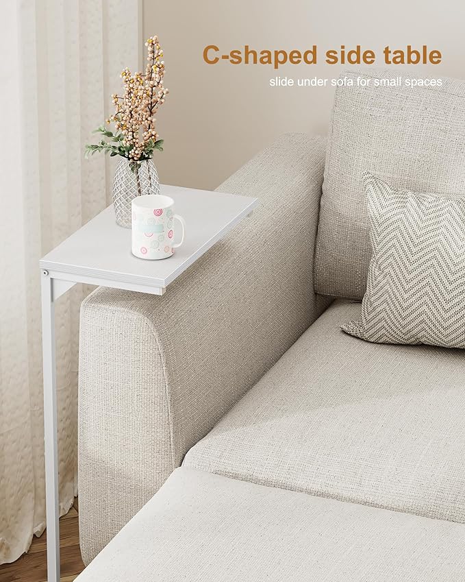 TUTOTAK C Shaped End Table, Small Side Table, Set of 2, 28.7 inch Tall Couch Table, Sofa Table, Living Room, Bed Room, White TB01BW0712