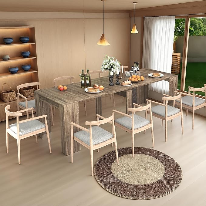 Expandable Dining Table, Convertible Table for Dining Room, Kitchen and Small Spaces, for 2-10 People, Barnwood Brown