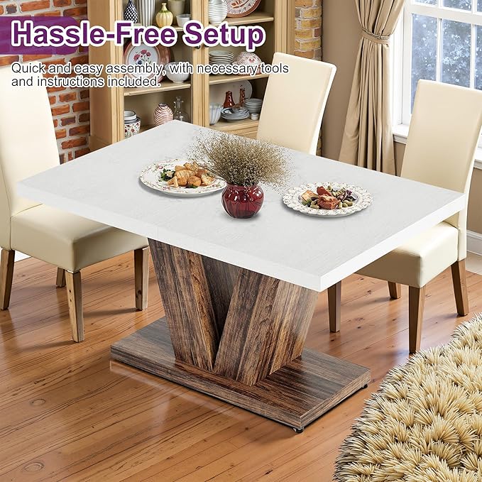 47" Dining Table, Wooden Kitchen Dinner Table Heavy Duty, Farmhouse Table for Dining Room, Living Room Space Saving, White