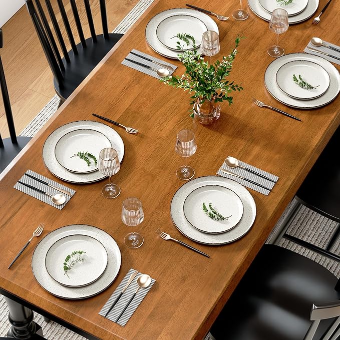 Bush Furniture Rectangular Dining Table Set for 6, with 67 inch Squire Trestle, High Back Spindle Dining Chairs, Farmhouse Transitional, Sterling Collection, Dark Brown and Black