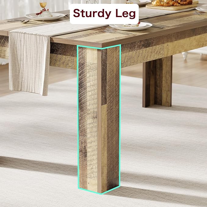 Dining Table for 4-6, 63" Wood Farmhouse Large Kitchen Table with Strong 4 Triangle Legs, Rectangular Dining Room Dinner Table with Sturdy Extra Support for Kitchen, Apartment, Retro Brown