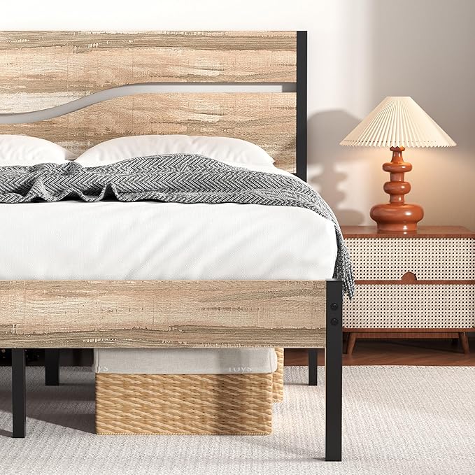 VECELO Queen Size Bed Frame with Wood Headboard and Footboard, 14 Inch Platform/No Box Spring Needed, Heavy Duty Support, Easy Assembly