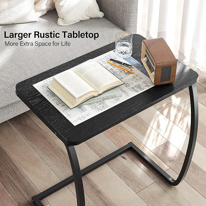 SRIWATANA Side Table, End Table, Vintage C-Shaped Couch Table for Sofa Laptop Coffee Snack, Black