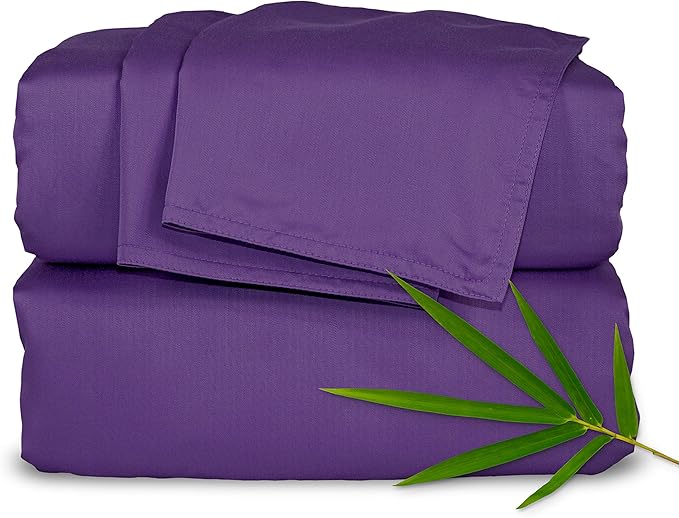 King Sheets by Pure Bamboo, Genuine 100% Organic Viscose Derived from Bamboo Bed Sheet Set, Luxuriously Soft & Cooling, Double Stitching, Lifetime Quality Promise (King, Purple)