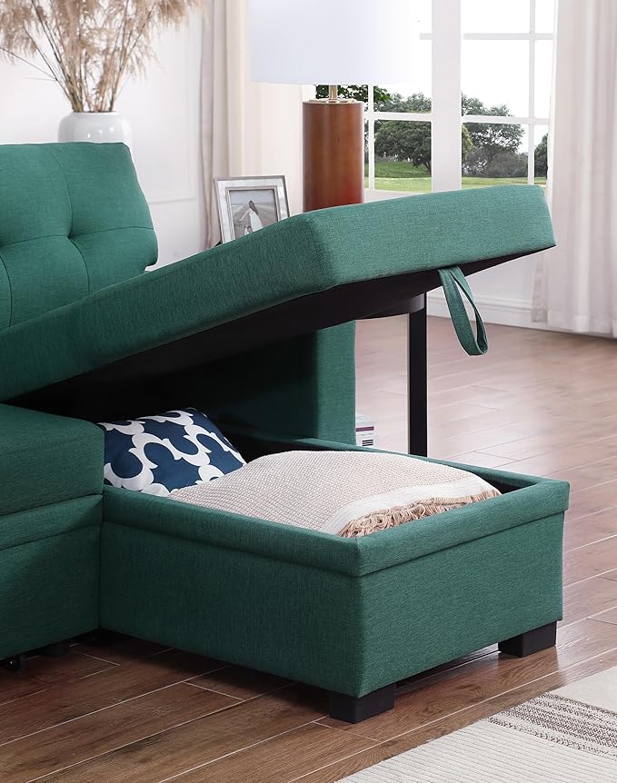 Ball & Cast Sectional Sleeper Sofa Bed,L-Shape Pull Out Couch,4 in 1 Pull-Out Sofabed W/Reversible Storage Chaise,USB Ports & Cup Holder,Convertible Sleeper Corner Couch W/Pull Out Bed,for Living Room