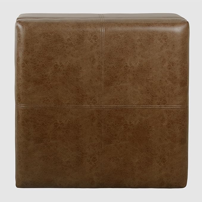 Homepop Home Decor | K2380-YDQY-2 | Luxury Large Faux Leather Square Storage Ottoman | Ottoman with Storage for Living Room & Bedroom, Brown