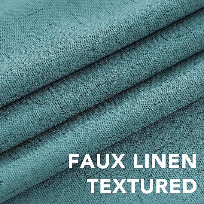 H.VERSAILTEX Primitive Linen Curtains 100% Blackout Curtain Drapes Burlap Fabric Curtains with White Thermal Insulated Liner, Grommet Top Curtain Living Room/Bedroom (2 Panels, 42 x 45 Inch, Teal)