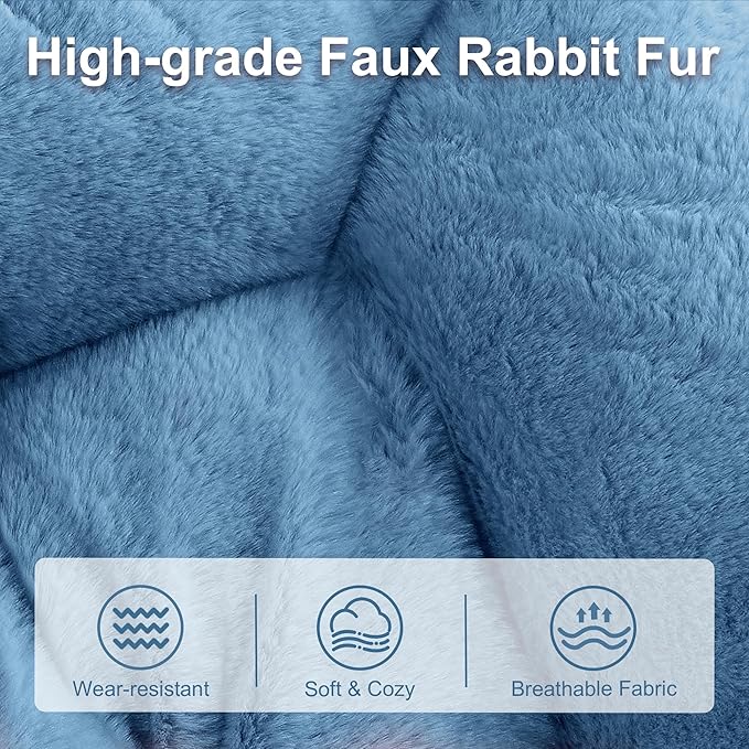Comfy Saucer Chair for Adults, Foldable Living Room Chairs, Soft Faux Fur Lounge Chair for Bedroom, Reading Chairs, X-Large (Ottoman-Blue)
