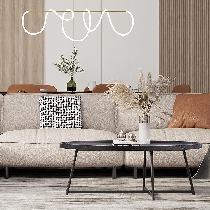 Modern Coffee Table, Oval Wood Coffee Tables Center Table with Metal Leg for Living Room, 47 Inch Table Accent Furniture (Oval Coffee Table, Black)