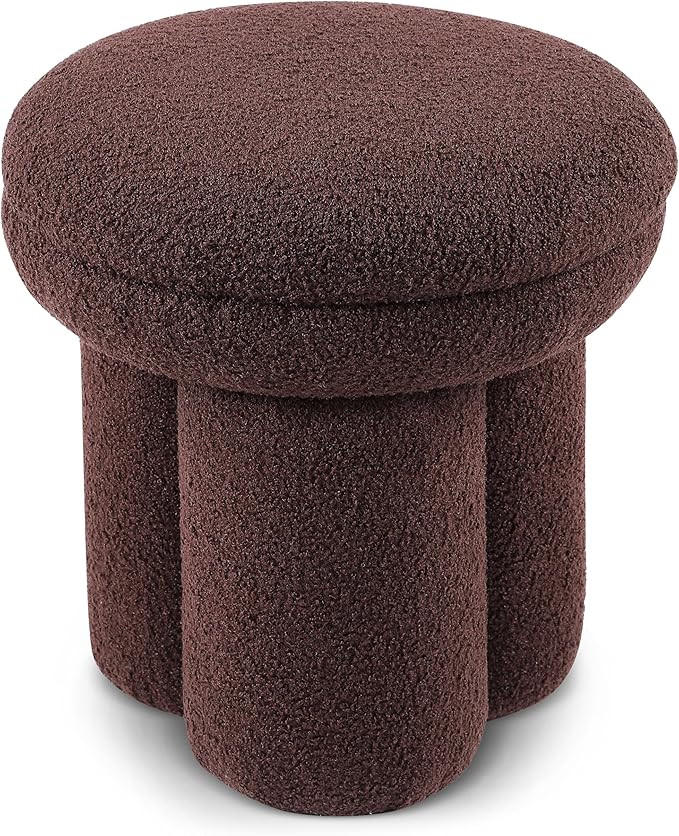 Furniture of America Rami Modern 18-inch Mushroom-Shape Upholstered Ottoman with Tri-Pillar Pedestal, Vanity Stool Chair, Small Foot Stool for Bedroom, Living Room, Entryway, Brown
